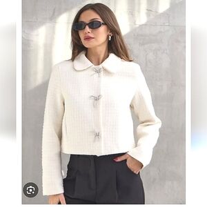 ZARA BOW BUTTON TEXTURED JACKET SIZE XS